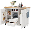 ROLLING KITCHEN ISLAND TROLLEY CART WITH DROP LEAF TABLETOP, STORAGE CABINET