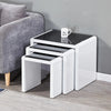 Nest of 3 Tables Grey Tempered Glass Top White High Gloss Side End Coffee Home