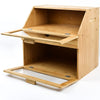 3 Compartment Bamboo Bread Bin Loaf Double Layer Storage Rack Box With Drawer