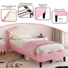 Single Bed Frame 3ft PU Leather Upholstered Bed with Adjustable Headboard Pink