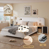 4ft6 Double Upholstered Bed With Wide Headboard & Bedside Tables, Velvet, Beige