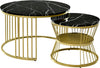 Round Coffee Table Set of 2 Nesting Gold Metal Legs End Tables Living Room