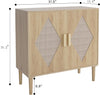 Natural Wooden Storage Cabinet With Doors & Shelves, Small Buffet Sideboard