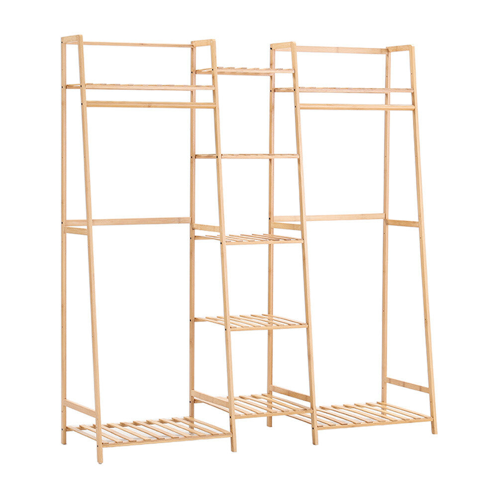 Large Bamboo Clothes Rail Rack Garment Closet Storage Organizer Dress ...