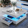High Gloss LED Coffee Table With 2 Drawers Modern 2 Tier Square Centre Table