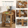 Round Solid Wood End Table, 2-Tier Farmhouse Wooden Side Table for Living Room