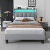 Upholstered Platform Bed 3ft Single Bed Frame with LED Storage Headboard Grey