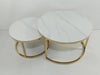 Glossy Round Nesting Coffee Table Set of 2 Solid Marble White Side End Tables