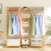Large Bamboo Clothes Rail Rack Garment Closet Storage Organizer Dress Bag Grid