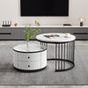 Round Nesting Coffee Table Set of 2 End Tables with Storage Drawers Space-saving