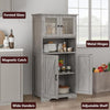 Freestanding Pantry Storage Cabinet w/Glass Doors,Adjustable Shelves,Tall Cupboa