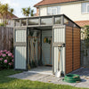 8x7FT Metal Garden Storage Shed with Window Doors Outdoor Tool House Wood Grain