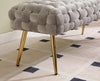Velvet Ottoman Bench with Gold Metal Legs, Grey Upholstered Entryway Seat