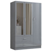 High Gloss Wooden 3 Door Wardrobe with Drawers and Mirror Bedroom Storage