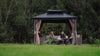 3x3m Outdoor Metal Hardtop Gazebo Double Roof W/ Netting Pole 4 LED Lights