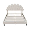 DOUBLE BED 135X190 CM VELVET UPHOLSTERED PLATFORM BED FRAME WITH HEADBOARD BEIGE