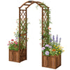 Wooden Garden Arch with 2 Planter Boxes, Outdoor Rose Arch Trellis, Carbonised