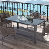 Outdoor Dining Table with Glass Top Aluminium Frame for Balcony, Patio, Grey