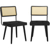 Natural Rattan Dining Chairs Velvet Upholstered Kitchen Chairs w/Rattan Backrest