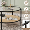 30" Round Rattan Coffee Table w/ Storage, 2 Tier Glass Centre Table Living Room