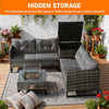 4-Seater Rattan Furniture Set with Fire Pit Table and Side Storage Box Grey