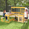 Outdoor Kitchen Playset Fir Wood Play Kitchen with Built-in Bench-Natural