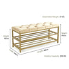 2-Tier Velvet Top Bamboo Gold Metal Shoe Rack Stand Shoe Storage Shelf Hallway