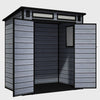 6X4FT Plastic Garden Shed Pent with Floor Window Lockable Door Wood Grain Grey
