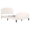 4FT6 DOUBLE BED UPHOLSTERED BED FRAME WITH HEADBOARD AND SOLID WOOD SLATS BEIGE