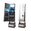 Standing Jewelry Armoire Lockable Jewelry Cabinet Vanity Mirror-Brown