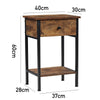 2-Tier Industrial End Table Narrow Side Table Rustic Nightstand w Storage Drawer