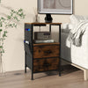 End Table Nightstand with Charging Station Industrial Bedside Table W/ 2 Drawers
