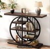 Industrial Narrow Console Table - Rustic Brown Wood & Metal 5-Tier