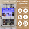 Kitchen Cupboard w/ LED & Power Outlet, Countertop, Tall Kitchen Cabinet, White