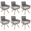 6 PCS ROTATABLE DINING CHAIRS VELVET PADDED METAL LEGS KITCHEN SWIVEL CHAIR GREY