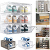 6PCS Stackable Foldable Boxes Trainers Organiser Clear Plastic Shoe Storage Box