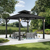 3x3m Outdoor Metal Hardtop Gazebo Double Roof W/ Netting Pole 4 LED Lights