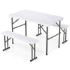 COSTWAY Folding Picnic Table Bench Set Rectangular Patio Dining Table Set-White