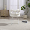 White Dressing Stool Bowknot Backrest Boucle Makeup Vanity Seat Chair Metal Legs