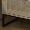 Rattan Bedside Table with Drawer and Shelf Wood Nightstand End Table Metal Frame