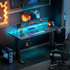 Gaming Desk with LED Lights & Power Outlet, Computer Desk with Monitor Stand