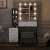 Blisswood Dressing Table with Mirror and Stool, 4 Drawer 3 open Storage Shelves