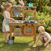 Wooden Mud Kitchen for Kids with Wheels, Stove, Stainless Steel Accessories