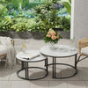 Glossy Round Nesting Coffee Table Set 2 Scratch Resistant Marble Side End Tables