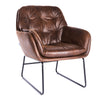 Distressed Tan Leather Armchair Occasional Retro Button Sofa Chair Padded Seat