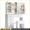 White Dressing Table Mirror Drawers Vanity Makeup Desk Stool Set With LED Lights