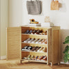 Bamboo Shoe Cabinet with Louvered Doors, 14 Pairs Footwear Cupboard for Hallway
