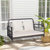 2 Person Outdoor Swing Chair Wicker Hanging Seat Cushioned Porch Patio White