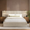 Beige Velvet Double Ottoman Bed with Wide Headboard - Iman IMN001DA