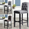 Linen Fabric Bar Stool Chair High Stools Breakfast Counter Padded Seat Wood Legs